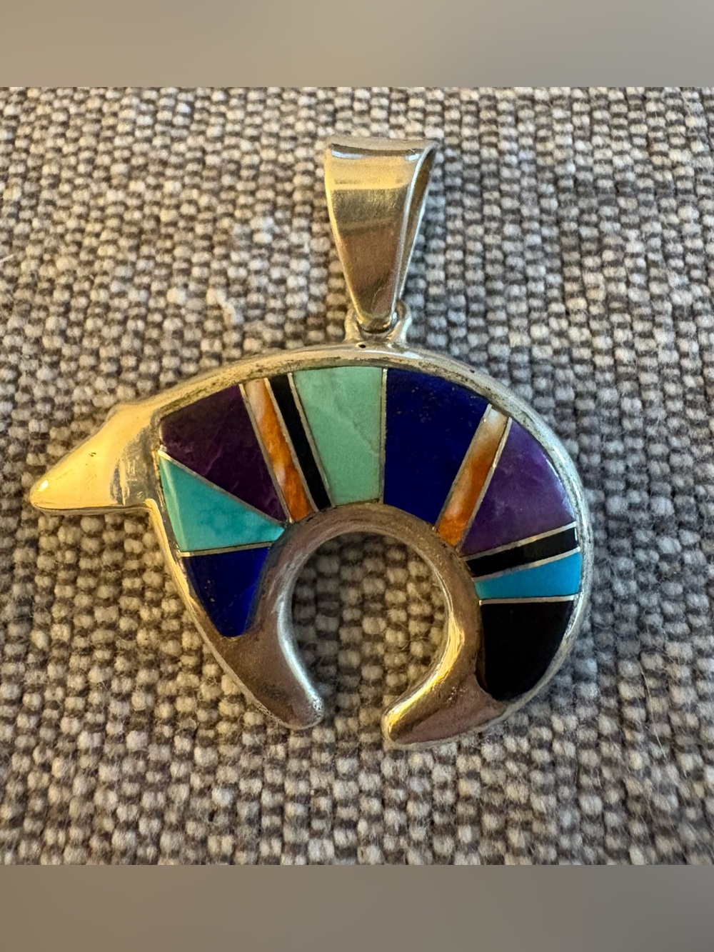 Calvin Begay Multicolor Inlay Bear Shaped Pendant